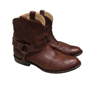 Women's Frye Wyatt Harness Dark Brown Leather Boots Size 9 Boho Biker Peasant